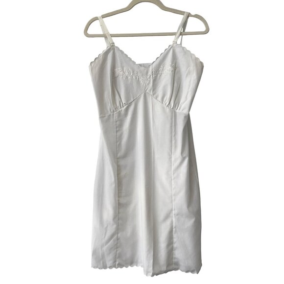 Vintage 50 Floral Embroidered Slip Dress Womens 36 Small Scalloped Edge Fairy - Picture 1 of 9